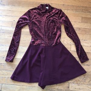 Maroon velvet high neck romper